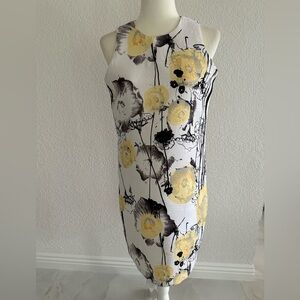 Floral Print Women's Dress in Yellow Black and White